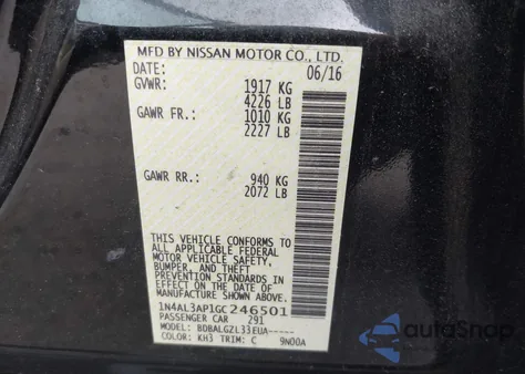 2016 Nissan Altima 2.5/2.5 S/2.5 Sl/2.5 Sr/2.5 Sv from USA, damaged, VIN 1N4AL3AP1GC246501